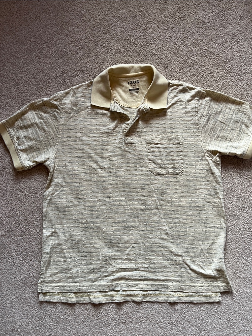 Izod Men's Large Pale Cream and Grey Textured Polo with Chest Pocket